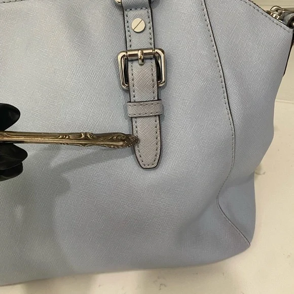 Michael Kors Light Blue Saffiano Leather Satchel Handbag Authentic - Picture 8 of 10